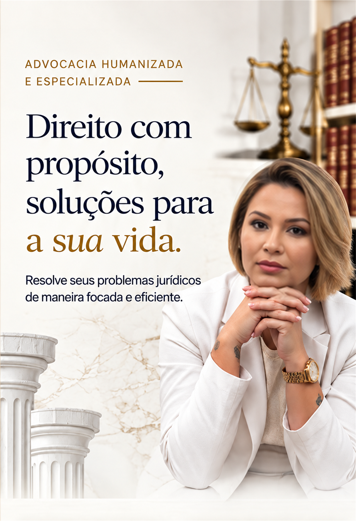 Tatiana Rodrigues em composição com elementos da advocacia